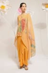 Buy_PREETI MEHTA_Yellow Lurex Chinon 60% Embellished Floral Round Pearl Kaftan Dhoti Skirt Set _Online_at_Aza_Fashions