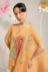 PREETI MEHTA_Yellow Lurex Chinon 60% Embellished Floral Round Pearl Kaftan Dhoti Skirt Set _at_Aza_Fashions