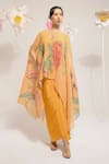 Buy_PREETI MEHTA_Yellow Lurex Chinon 60% Embellished Floral Round Pearl Kaftan Dhoti Skirt Set _at_Aza_Fashions