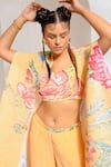 PREETI MEHTA_Yellow Georgette Viscose 60% Embellished Floral Cape Cut Dana Palazzo Set _at_Aza_Fashions