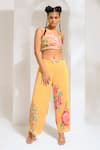 Buy_PREETI MEHTA_Yellow Georgette Viscose 60% Embellished Floral Cape Cut Dana Palazzo Set 