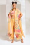 Buy_PREETI MEHTA_Yellow Georgette Viscose 60% Embellished Floral Cape Cut Dana Palazzo Set _at_Aza_Fashions