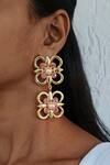 Buy_Bblingg_Pink Swarovski Crystals Casha Floral Double Danglers _at_Aza_Fashions