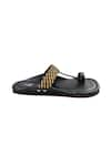 The Madras Trunk_Black Woven Desi Atlas Strap Kolhapuri Flats _at_Aza_Fashions