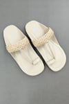 Buy_The Madras Trunk_Off White Woven Desi Atlas Checkered Strap Kolhapuri Flats _at_Aza_Fashions