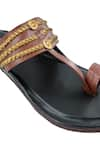 Shop_The Madras Trunk_Brown Woven Tarang Contrast Strap Kolhapuri Flats _Online_at_Aza_Fashions