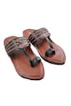 The Madras Trunk_Brown Woven Tarang Contrast Strap Kolhapuri Flats _Online_at_Aza_Fashions