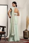 Shop_HOUSE OF SUPRIYA_Green Shimmer Net Embroidered Pearl Leaf Floral Pre-draped Saree And Blouse Set _at_Aza_Fashions