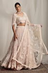 Buy_HOUSE OF SUPRIYA_Pink Shimmer Net Embroidered Floral Leaf Bridal Lehenga Blouse Set _at_Aza_Fashions