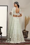 Shop_HOUSE OF SUPRIYA_Green Shimmer Net Embroidered Pearl Plunge V Floral Lehenga Set _at_Aza_Fashions