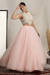 HOUSE OF SUPRIYA_Pink Shimmer Net Embroidered Pearl High Blouse With Ball Gown Lehenga _Online_at_Aza_Fashions