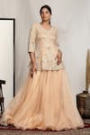 Buy_HOUSE OF SUPRIYA_Peach Shimmer Net Embroidered Floral Leaf Kurta And Lehenga Set _at_Aza_Fashions