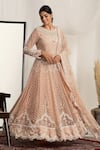 Buy_HOUSE OF SUPRIYA_Pink Shimmer Net Embroidered Bead Round Floral Anarakali With Dupatta _at_Aza_Fashions