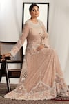 Buy_HOUSE OF SUPRIYA_Pink Shimmer Net Embroidered Bead Round Floral Anarakali With Dupatta _Online_at_Aza_Fashions