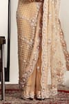 HOUSE OF SUPRIYA_Peach Shimmer Net Embroidered Pearl V Neck Scallop Hem Saree With Blouse _Online_at_Aza_Fashions