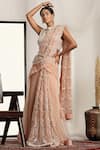 Buy_HOUSE OF SUPRIYA_Pink Shimmer Net Embroidered Pearl High Pre-draped Saree With Blouse _at_Aza_Fashions