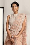 Buy_HOUSE OF SUPRIYA_Pink Shimmer Net Embroidered Pearl High Pre-draped Saree With Blouse _Online_at_Aza_Fashions