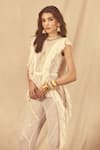 House of Three_Ivory Silk Chiffon Embroidered Chikankari Round Adhira Panelled Jumpsuit _Online_at_Aza_Fashions