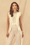 Buy_House of Three_Ivory Silk Chiffon Embroidered Chikankari Round Adhira Panelled Jumpsuit _Online_at_Aza_Fashions