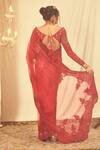 Shop_House of Three_Red Silk Organza Embroidered Zardozi Aheli Saree _at_Aza_Fashions