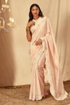 Buy_House of Three_Pink Silk Cotton Chanderi Embroidered Thread Ampuli Pastel Saree _at_Aza_Fashions