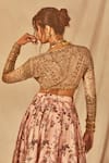 Shop_House of Three_Pink Silk Chiffon Printed Floral Saanvi Lehenga _at_Aza_Fashions