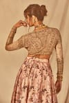 Shop_House of Three_Gold Net Embroidered Sequin Plunging V Sumera And Ghungroo Embellished Blouse _at_Aza_Fashions