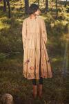 Shop Kharakapas Brown Cotton Round Neck Floral Print Tiered Midi Dress at Aza Fashions Shop_Kharakapas_Brown Cotton Round Neck Floral Print Tiered Midi Dress _at_Aza_Fashions