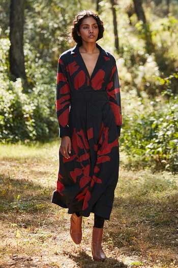 Shop_Kharakapas_Black Cotton Collared Bloom Print Midi Dress _Online_at_Aza_Fashions