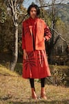 Buy_Kharakapas_Red Cotton High , Shawl Autumn Blaze Print Reversible Jacket And Dress _at_Aza_Fashions