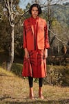 Kharakapas_Red Cotton High , Shawl Autumn Blaze Print Reversible Jacket And Dress _Online_at_Aza_Fashions
