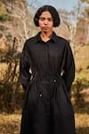 Kharakapas_Black Cotton Poplin Solid Collar Neck Raven Parkha Shirt Dress _Online_at_Aza_Fashions