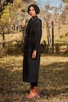 Buy_Kharakapas_Black Cotton Poplin Solid Collar Neck Raven Parkha Shirt Dress _Online_at_Aza_Fashions