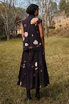 Shop_Kharakapas_Black Cotton Mul Print Abstract Bouquet Shawl Lapel Quilted Jacket With Dress _at_Aza_Fashions