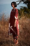 Kharakapas_Red Cotton Mul Print Floral Boat Neck Pintucked Yoke Tunic With Pant _Online_at_Aza_Fashions