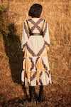 Shop_Kharakapas_Off White Cotton Mul Shibori Tie Dye Round Neck Dunetime Pattern Dress _at_Aza_Fashions