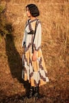 Kharakapas_Off White Cotton Mul Shibori Tie Dye Round Neck Dunetime Pattern Dress _at_Aza_Fashions