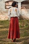 Shop_Kharakapas_Red Cotton Mul Print Palm Rustic Reverie Skirt _at_Aza_Fashions