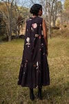 Shop_Kharakapas_Black Cotton Mul Print Abstract Floral Round Bouquet Gathered Dress _at_Aza_Fashions