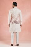 Shop_RNG Safawala_White Raw Silk Embroidery Thread Floral Ombre Resham Bundi Kurta Set _at_Aza_Fashions