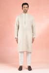 Shop_RNG Safawala_Beige Linen Embroidery Thread Bullian Bloom Motif Kurta With Pant _at_Aza_Fashions