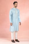 Buy_RNG Safawala_Blue Linen Embroidery Resham And Mirror Placket Kurta With Pant _Online_at_Aza_Fashions