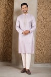 Buy_RNG Safawala_Purple Linen Embroidery Resham Mirror Placket Kurta With Pant _at_Aza_Fashions