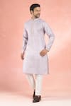 RNG Safawala_Purple Linen Embroidery Resham Mirror Placket Kurta With Pant _at_Aza_Fashions