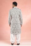 Shop_RNG Safawala_Grey Muslin Silk Embroidery Dori Floral Kurta With Pathani Pant _at_Aza_Fashions