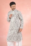 Shop_RNG Safawala_Grey Muslin Silk Embroidery Dori Floral Kurta With Pathani Pant _Online_at_Aza_Fashions