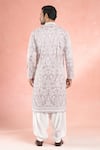 Shop_RNG Safawala_Grey Muslin Silk Embroidery Dori Floral Kurta With Pathani Pant 