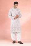 Shop_RNG Safawala_Purple Muslin Silk Embroidery Dori Bloom Kurta With Pathani Pant _Online_at_Aza_Fashions