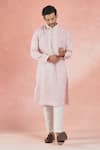 RNG Safawala_Pink Linen Embroidery Thread Crest Bloom Motif Kurta With Pant _at_Aza_Fashions