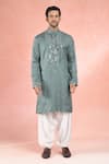 RNG Safawala_Blue Muslin Silk Embroidery Mirror Kurta With Pathani Pant _Online_at_Aza_Fashions